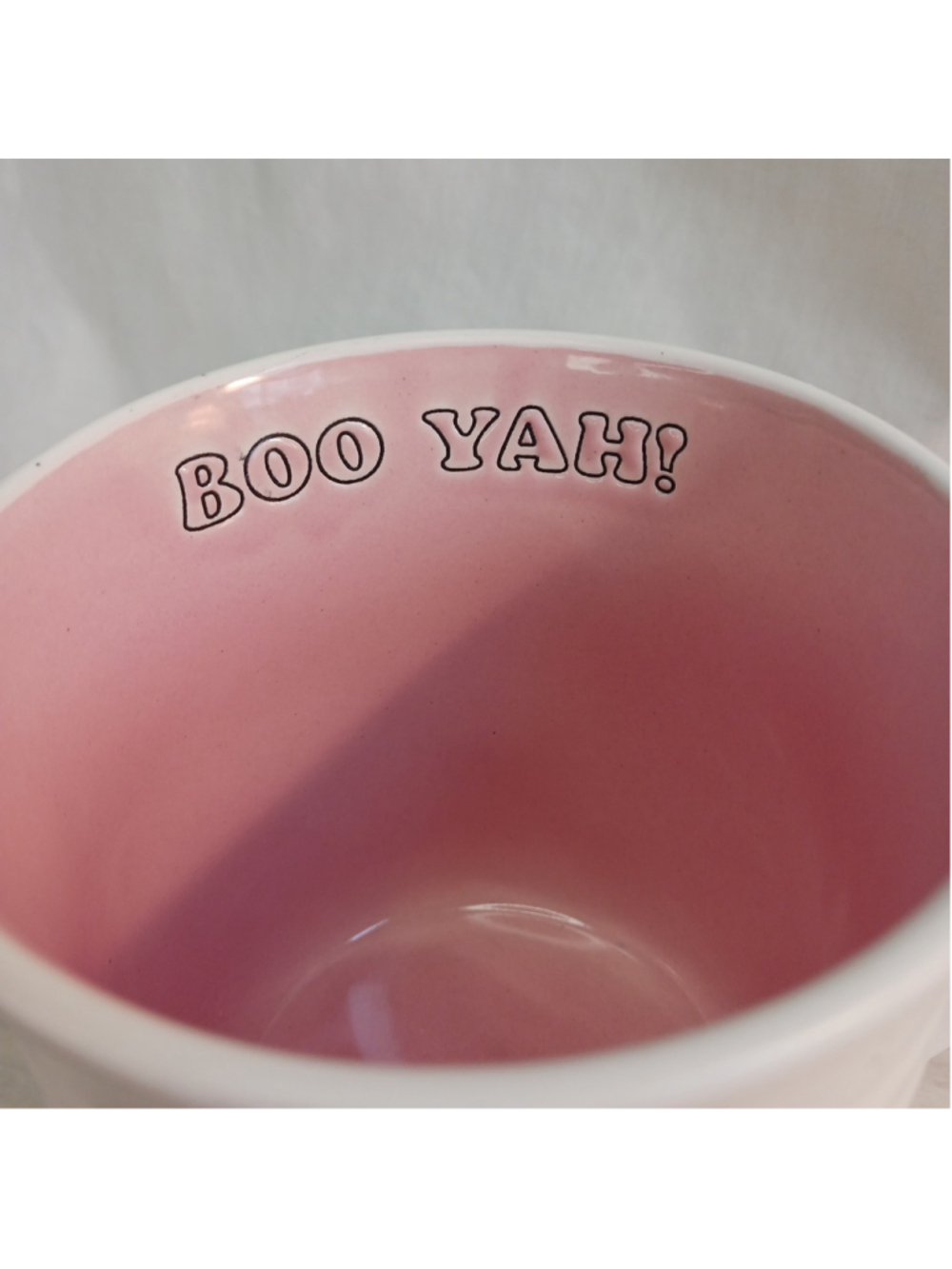 Cobwebs & Cauldrons White Speckled Boo Yah! Cowgirl Ghost Coffee Mug Matte Large - Picture 2 of 5